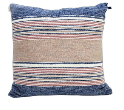22" X 22" Blue And Tan Striped Handmade Throw Pillow With Tassels