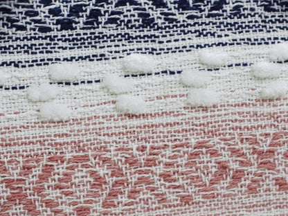 22" X 22" Blue And Peach Southwestern Stripe Handmade Throw Pillow With Tassels