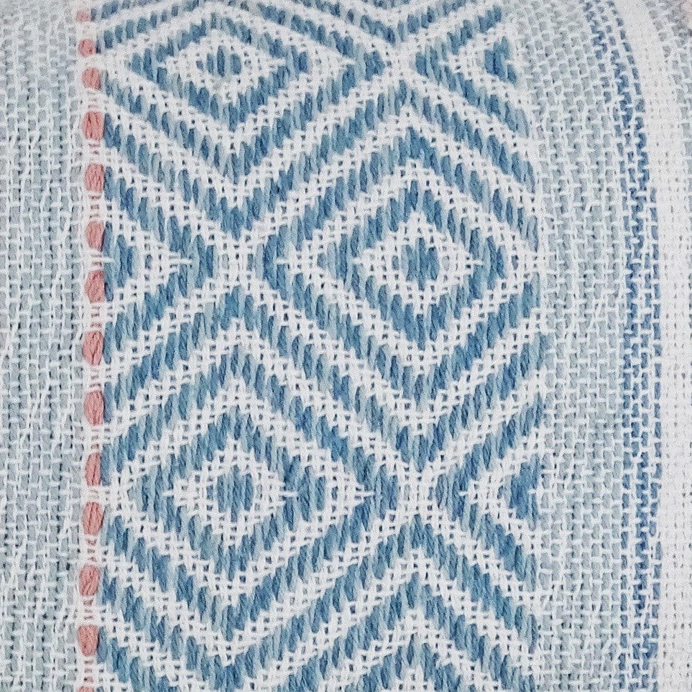 14" X 24" Blue And Pink Ribbed Zippered Handmade Cotton Blend Throw Pillow With Tassels
