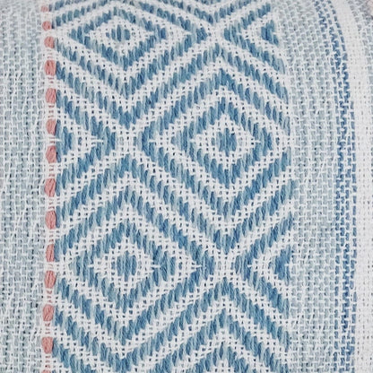 14" X 24" Blue And Pink Ribbed Zippered Handmade Cotton Blend Throw Pillow With Tassels