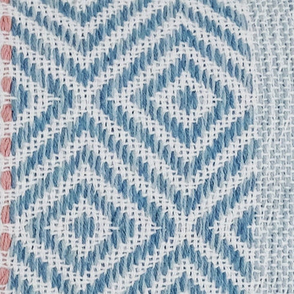 14" X 24" Blue And Pink Ribbed Zippered Handmade Cotton Blend Throw Pillow With Tassels