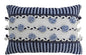 14" X 20" Navy Blue And White Ribbed Zippered Handmade Cotton Blend Throw Pillow With Tassels