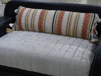 14" X 40" Tan And Beige Trellis Zippered Handmade Cotton Blend Throw Pillow With Tassels