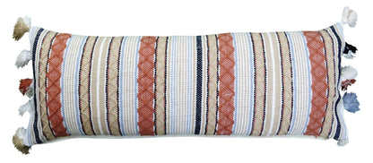 14" X 40" Tan And Beige Trellis Zippered Handmade Cotton Blend Throw Pillow With Tassels