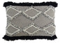 16" X 22" Black And Gray Diamond Handmade Cotton Blend Throw Pillow With Fringe