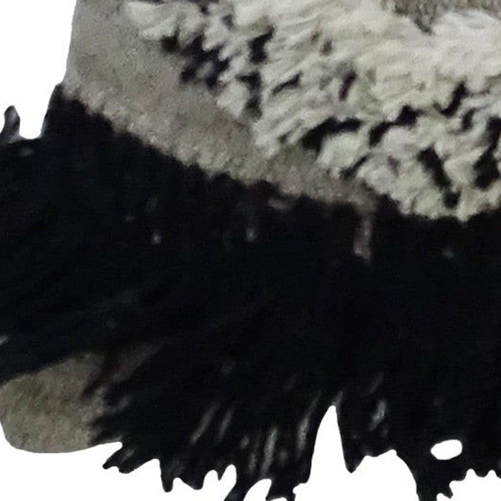 16" X 22" Black And Gray Diamond Handmade Cotton Blend Throw Pillow With Fringe