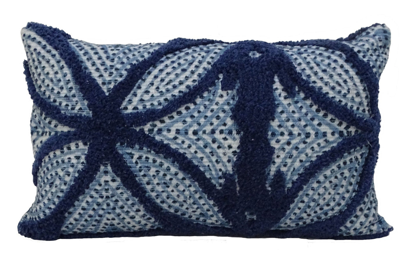 14" X 24" Blue And Light Blue Zippered Cotton Blend Trellis Throw Pillow