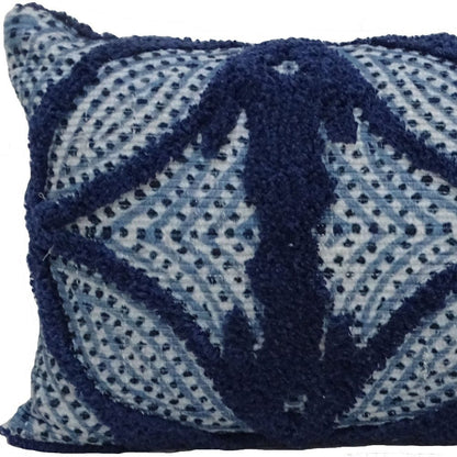 14" X 24" Blue And Light Blue Zippered Cotton Blend Trellis Throw Pillow