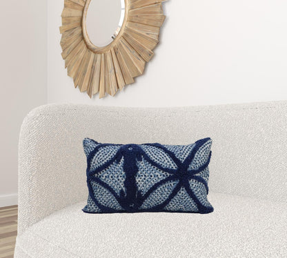 14" X 24" Blue And Light Blue Zippered Cotton Blend Trellis Throw Pillow