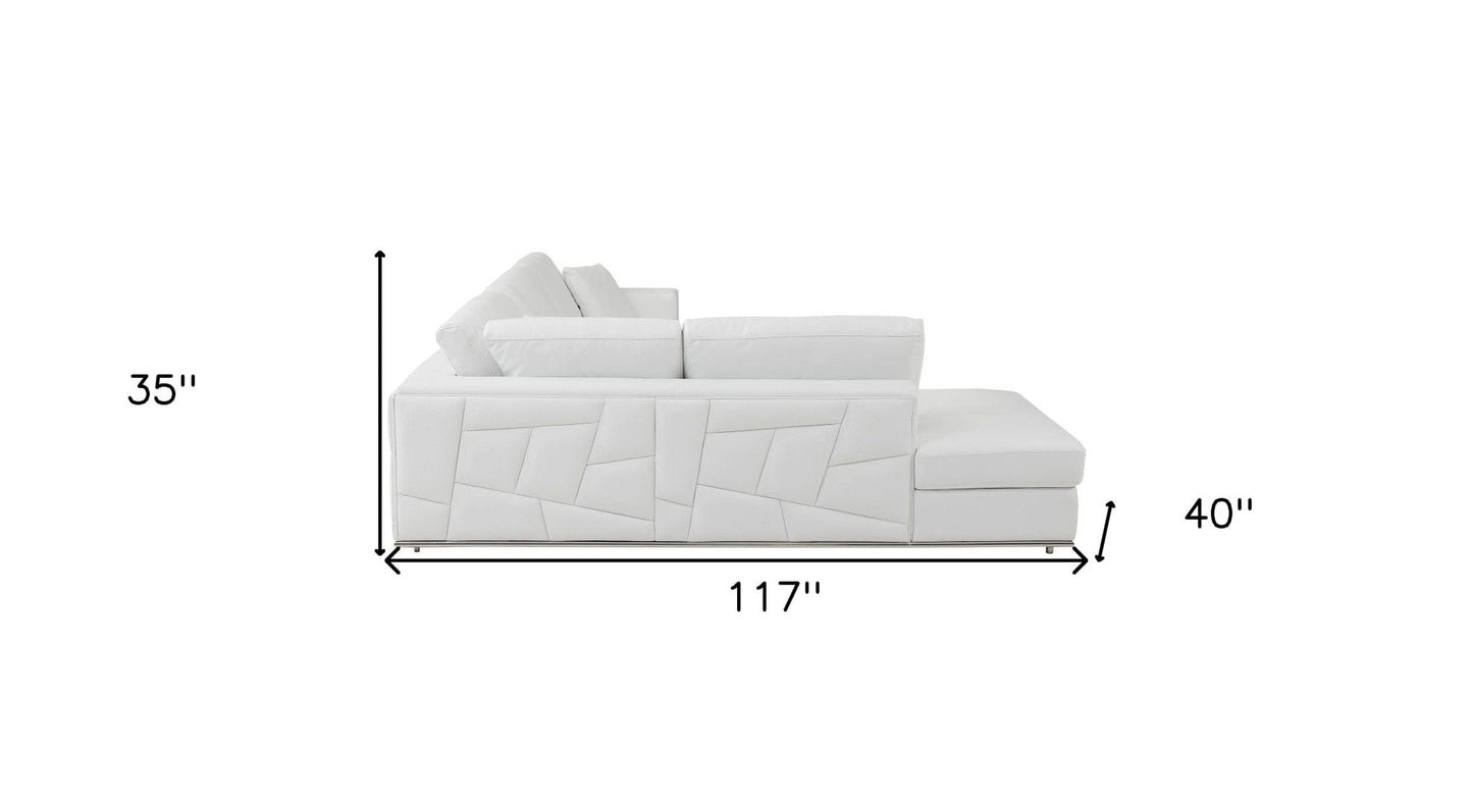 White Deco Tufted Italian Leather Modular L Shape Two Piece Corner Sectional