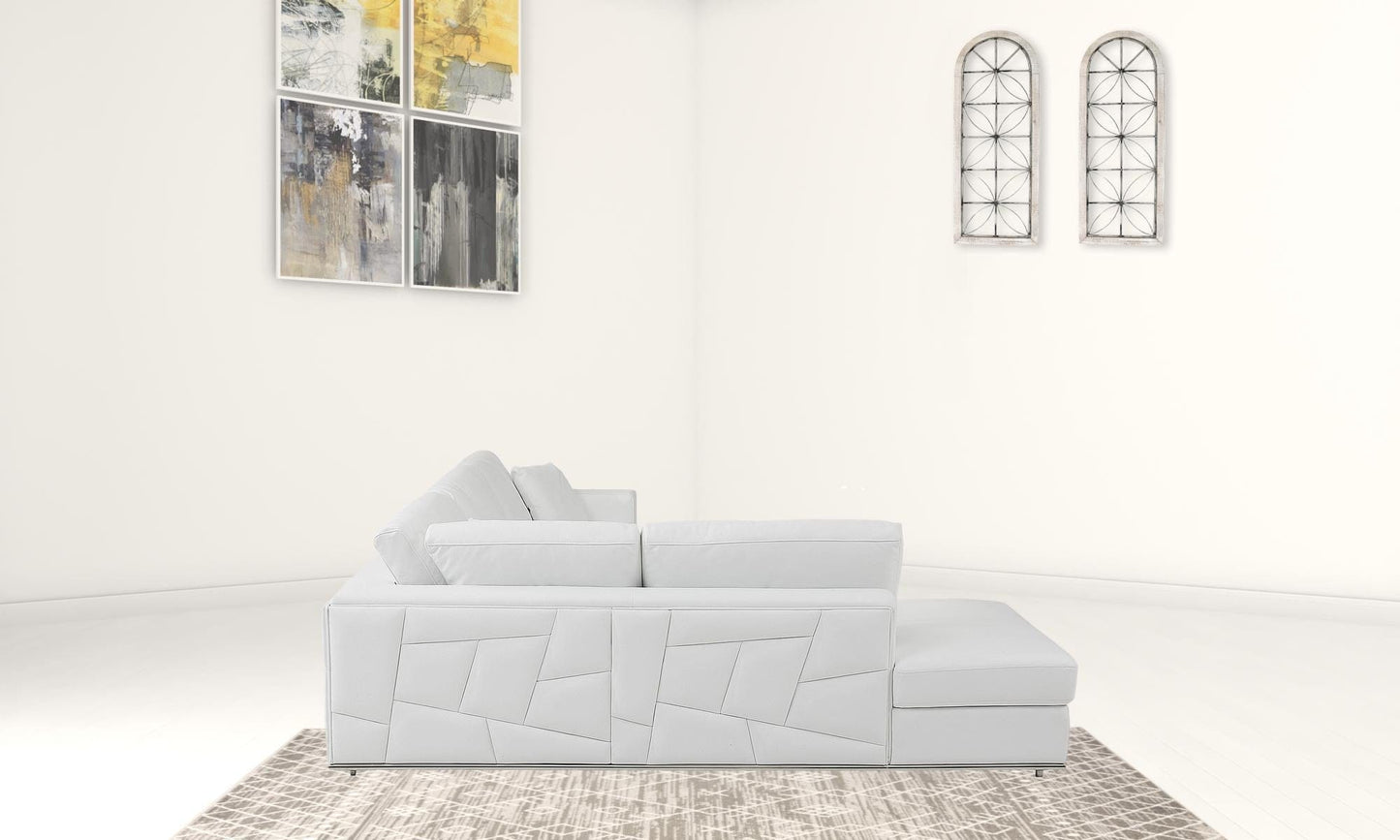 White Deco Tufted Italian Leather Modular L Shape Two Piece Corner Sectional