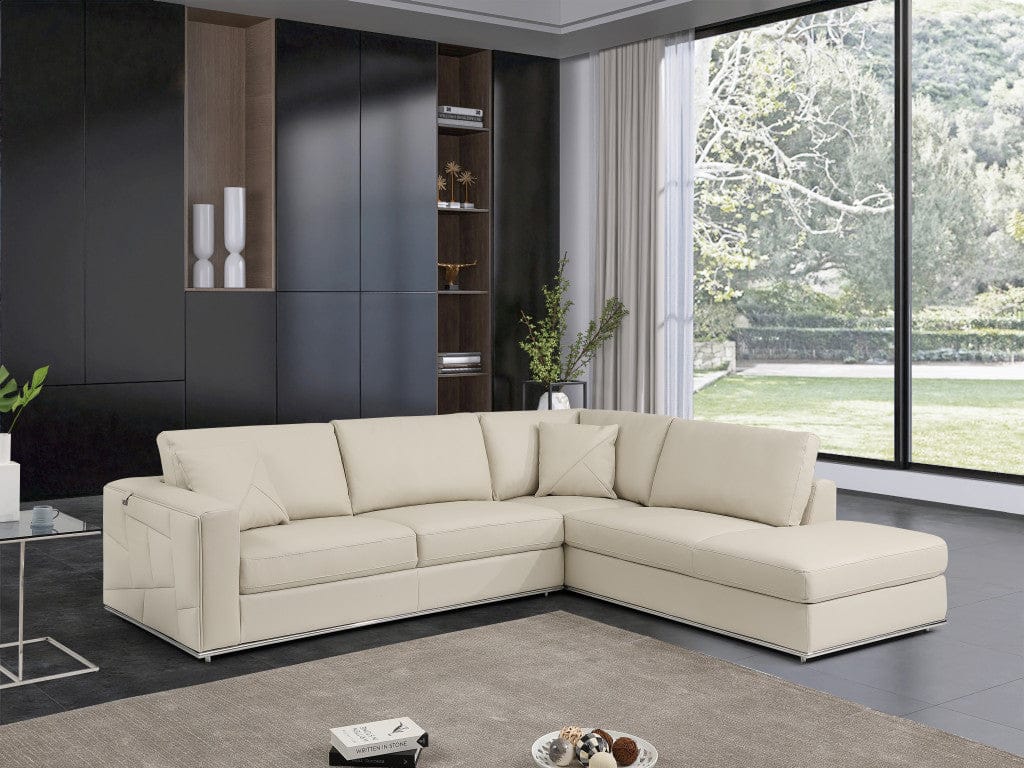 Beige Deco Tufted Italian Leather Modular L Shape Two Piece Corner Sectional