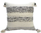 22" X 22" White And Black Zippered Cotton Blend Ribbed Throw Pillow With Tassels