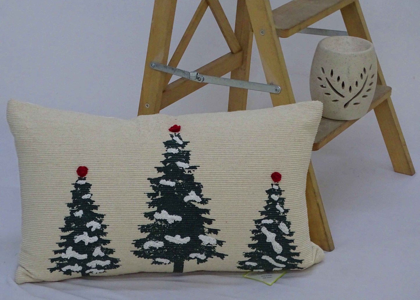 14" X 24" Red And Green Zippered Cotton Blend Christmas Tree Throw Pillow