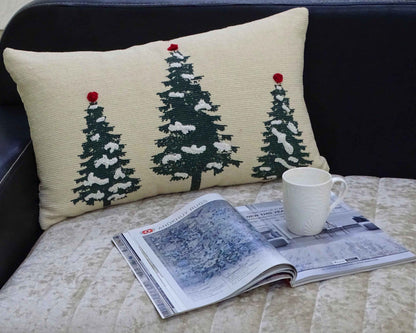 14" X 24" Red And Green Zippered Cotton Blend Christmas Tree Throw Pillow
