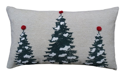 14" X 24" Red And Green Zippered Cotton Blend Christmas Tree Throw Pillow