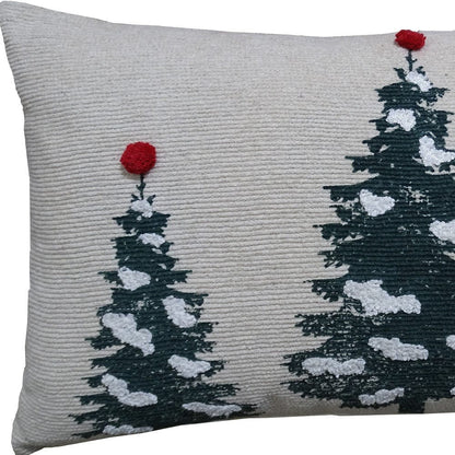 14" X 24" Red And Green Zippered Cotton Blend Christmas Tree Throw Pillow