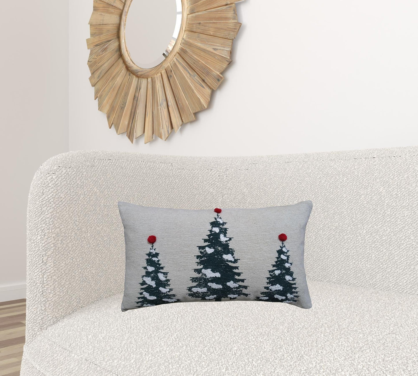 14" X 24" Red And Green Zippered Cotton Blend Christmas Tree Throw Pillow