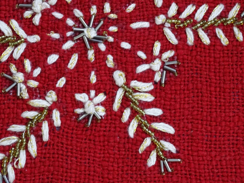 14" X 20" Red Zippered Cotton Blend Christmas Snowflakes Throw Pillow With Embroidery