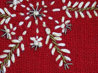 14" X 20" Red Zippered Cotton Blend Christmas Snowflakes Throw Pillow With Embroidery