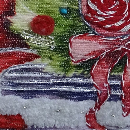 20" X 20" Green And Red Zippered Handmade Cotton Blend Christmas Holiday Van Throw Pillow With Pom Poms