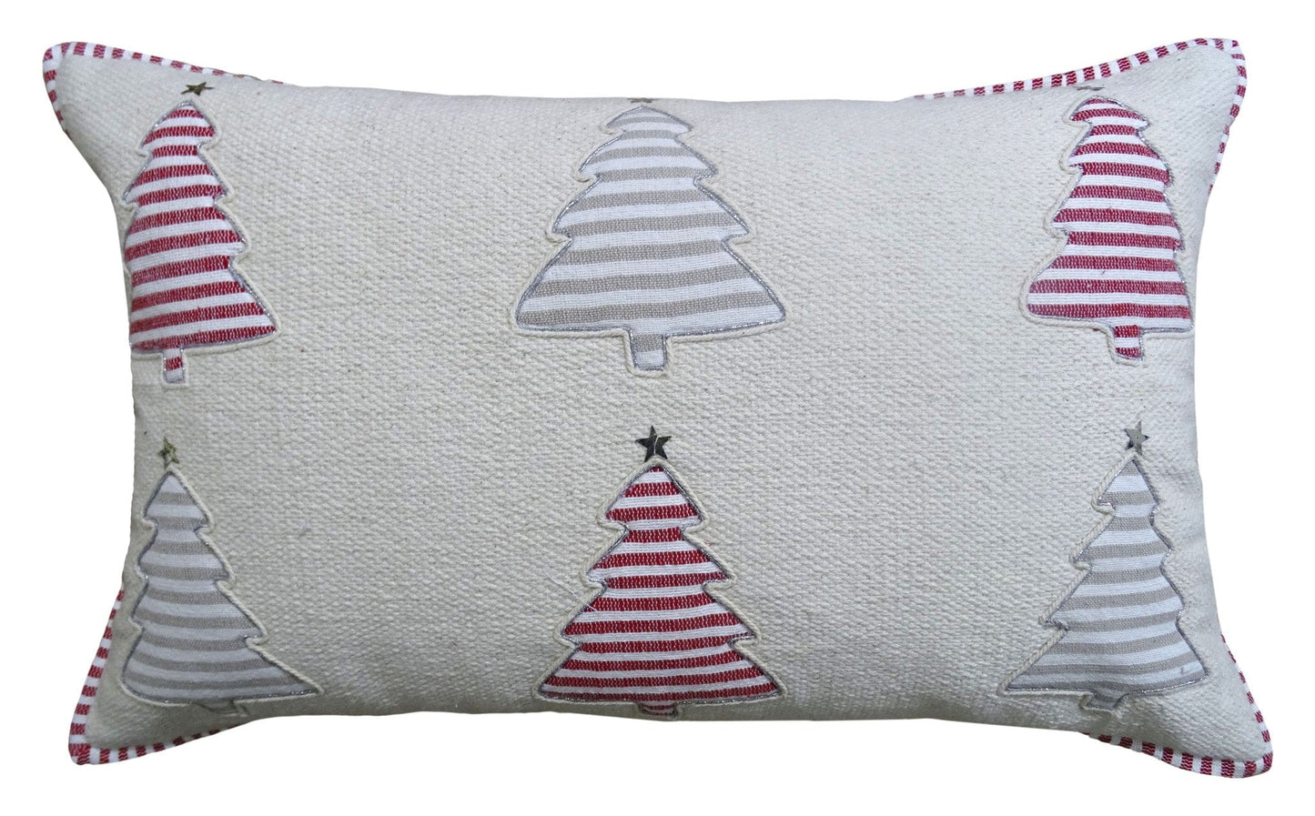 14" X 24" Red And White Zippered Cotton Blend Christmas Trees Throw Pillow