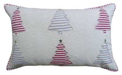14" X 24" Red And White Zippered Cotton Blend Christmas Trees Throw Pillow