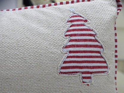 14" X 24" Red And White Zippered Cotton Blend Christmas Trees Throw Pillow