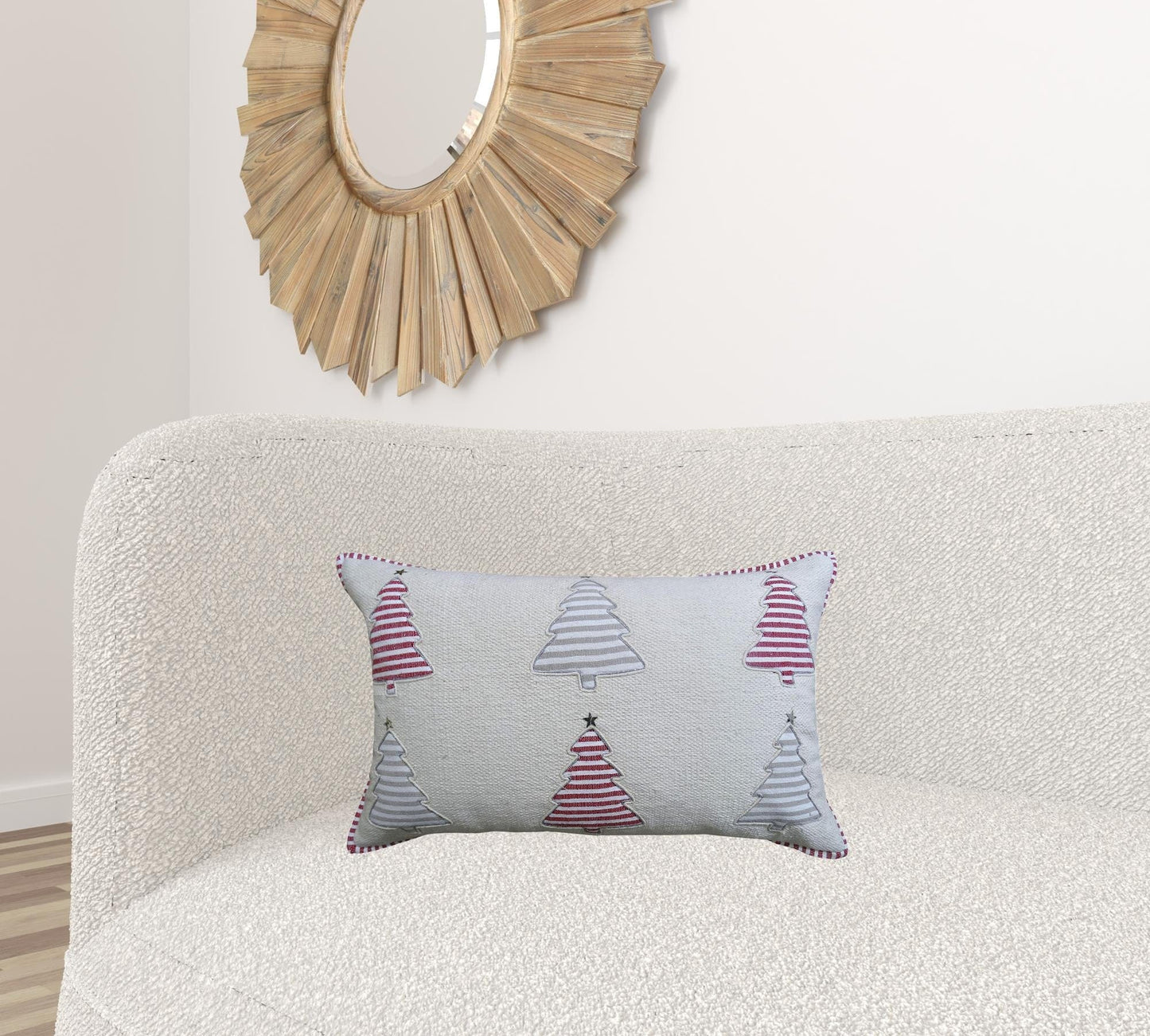 14" X 24" Red And White Zippered Cotton Blend Christmas Trees Throw Pillow