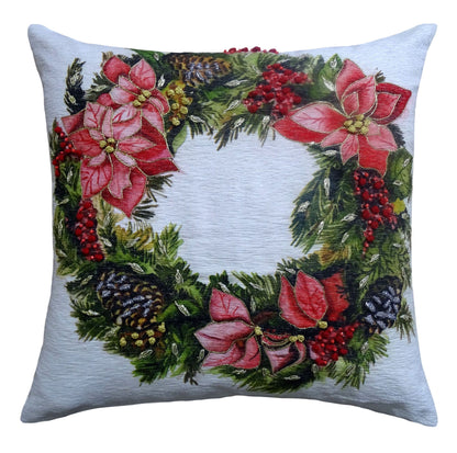 20" X 20" Red And Green Text Zippered Cotton Blend Christmas Wreath Throw Pillow
