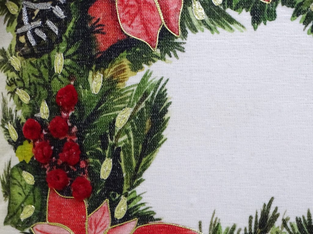 20" X 20" Red And Green Text Zippered Cotton Blend Christmas Wreath Throw Pillow