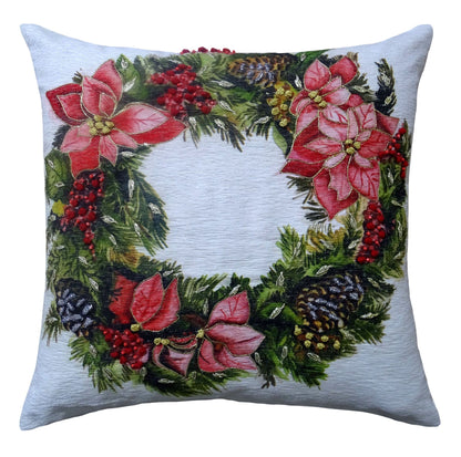 20" X 20" Red And Green Text Zippered Cotton Blend Christmas Wreath Throw Pillow