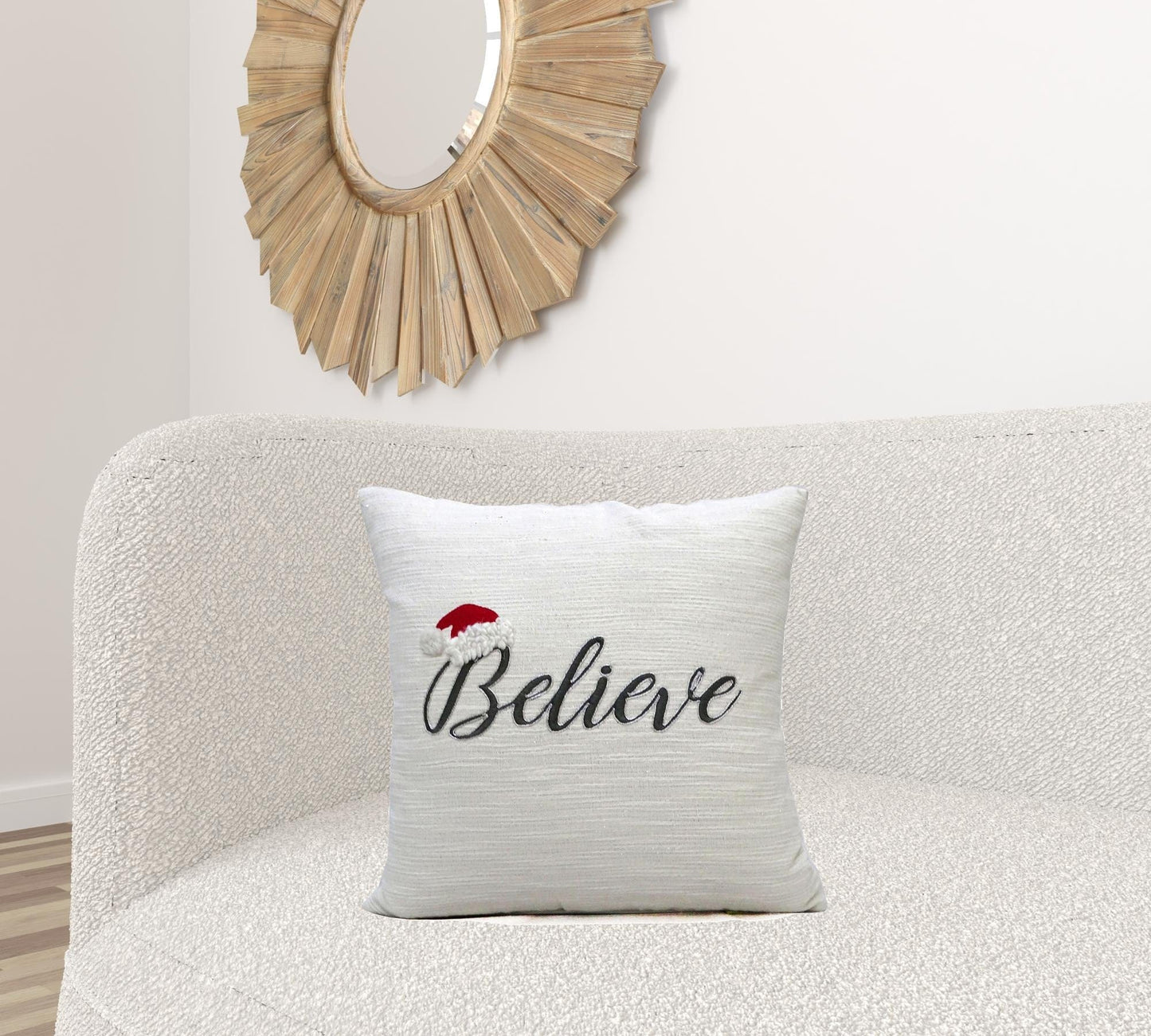 20" X 20" White Cotton Blend Believe Christmas Throw Pillow