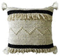 20" X 20" White And Black Ribbed Zippered Hand Loomed Cotton Blend Throw Pillow With Fringe