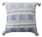 22" X 22" Off White And Blue Checkered Zippered Handmade Cotton Blend Throw Pillow With Tassels