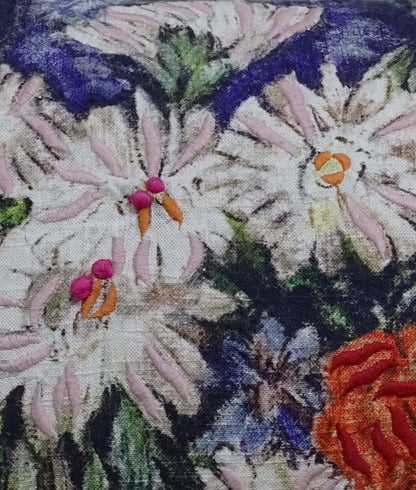 14" X 20" Blue And White Floral Zippered Handmade Cotton Blend Throw Pillow