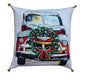18" X 18" Red And Green Handmade Christmas Car Throw Pillow With Pom Poms