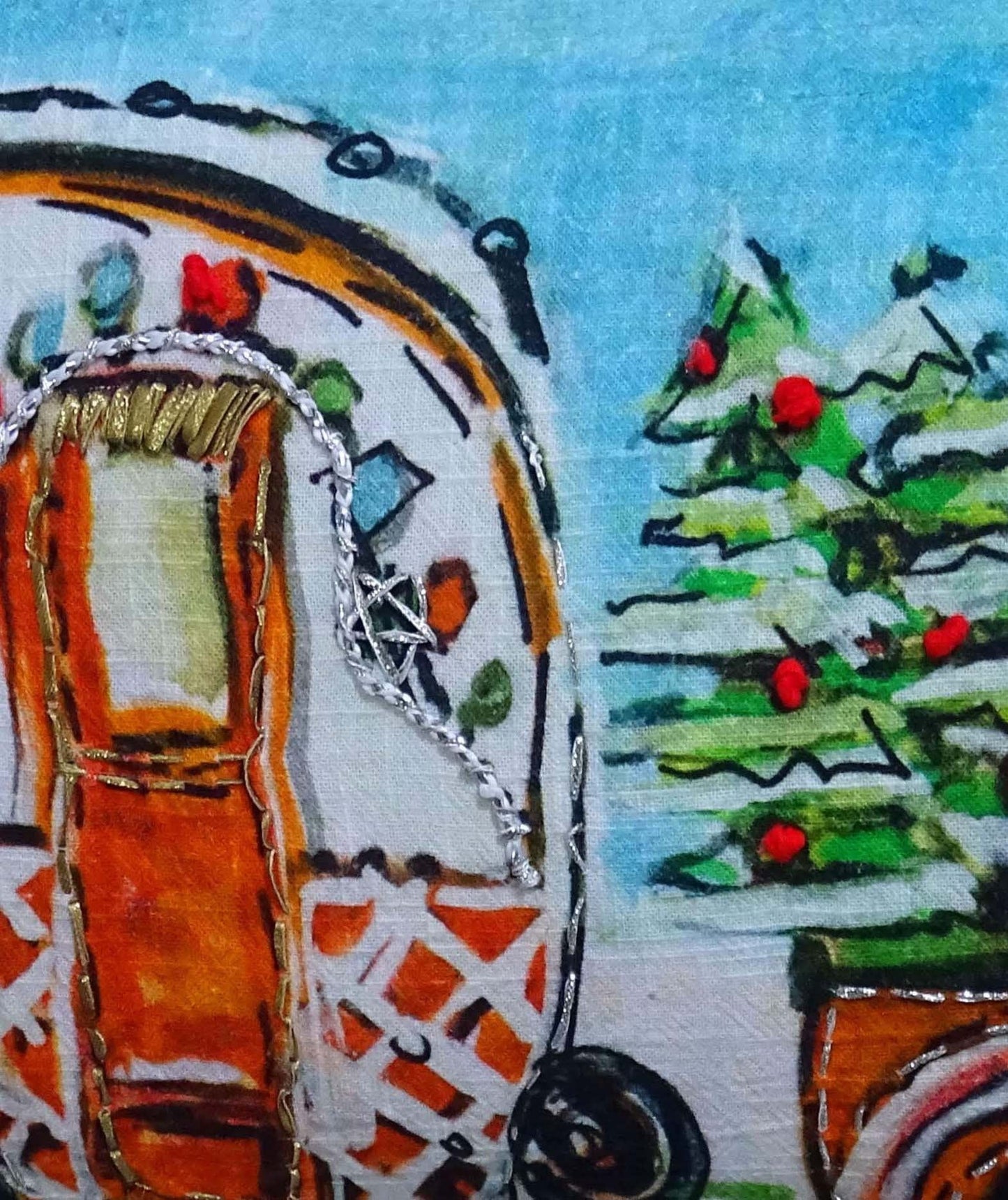 14" X 20" Red and Blue Christmas Holiday Van Throw Pillow