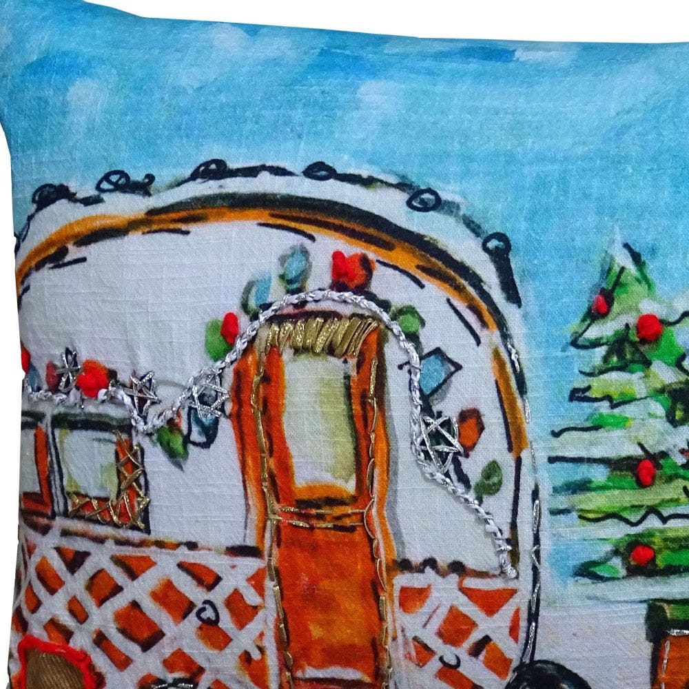 14" X 20" Red and Blue Christmas Holiday Van Throw Pillow