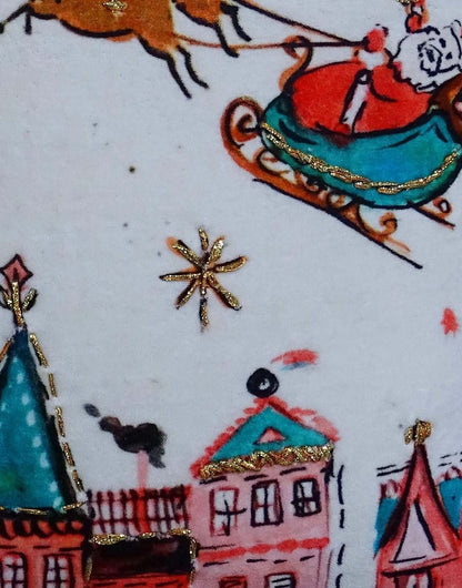 18" X 18" Red And Green Christmas Santa and Reindeer Throw Pillow With Pom Poms