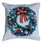 18" X 18" Red And Green Christmas Wreath Throw Pillow With Embroidery