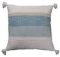 22" X 22" White And Light Blue Striped Zippered Handmade Cotton Blend Throw Pillow With Tassels