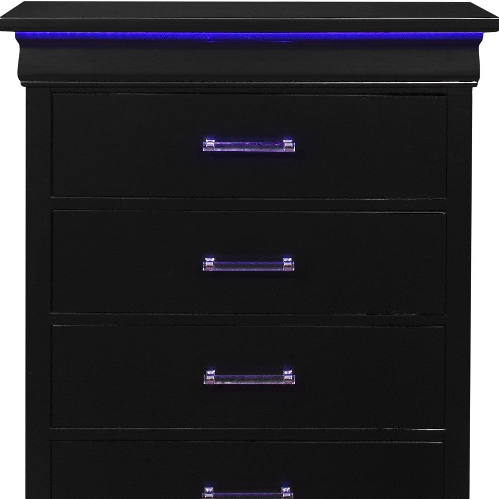 16" Black Solid Wood Five Drawer Chest with LED Lights