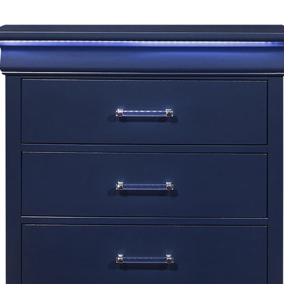 16" Blue Solid Wood Five Drawer Chest with LED Lighting