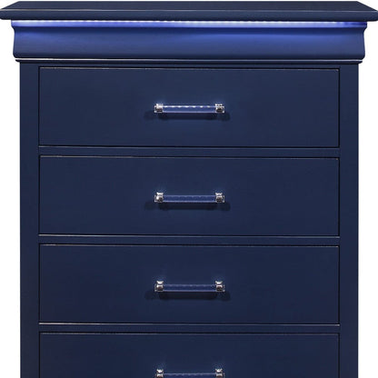 16" Blue Solid Wood Five Drawer Chest with LED Lighting