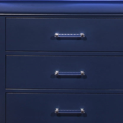 16" Blue Solid Wood Five Drawer Chest with LED Lighting