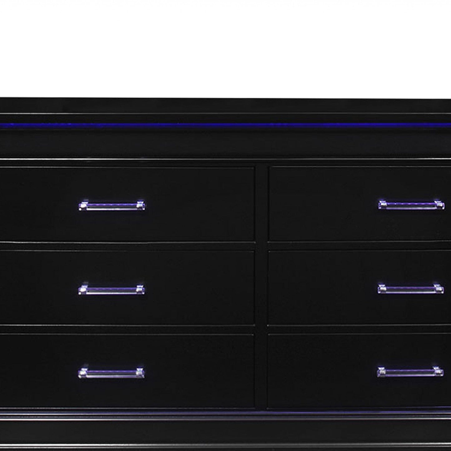 59" Black Solid Wood Six Drawer Double Dresser with LED