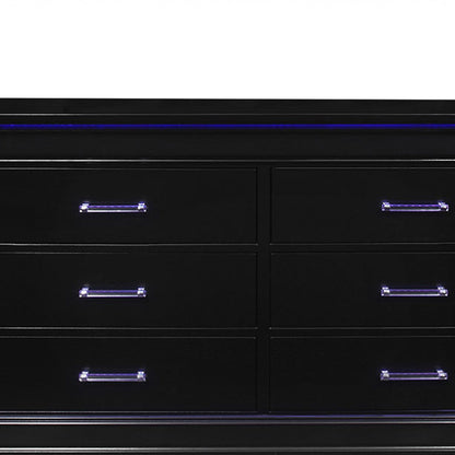 59" Black Solid Wood Six Drawer Double Dresser with LED