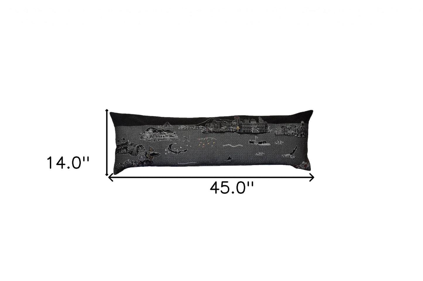 45" Black Hawaii Nighttime Skyline Lumbar Decorative Pillow