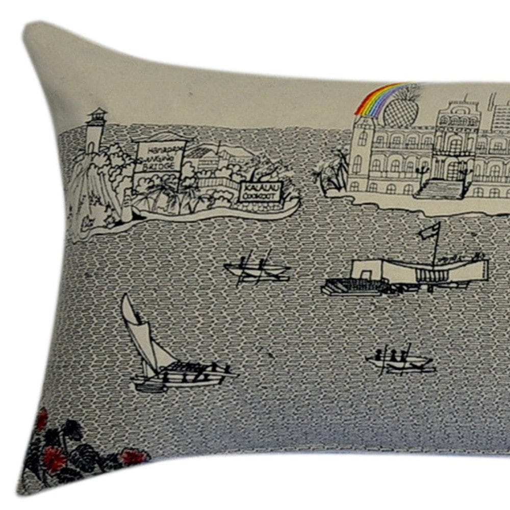 45" White Hawaii Daylight Skyline Lumbar Decorative Pillow